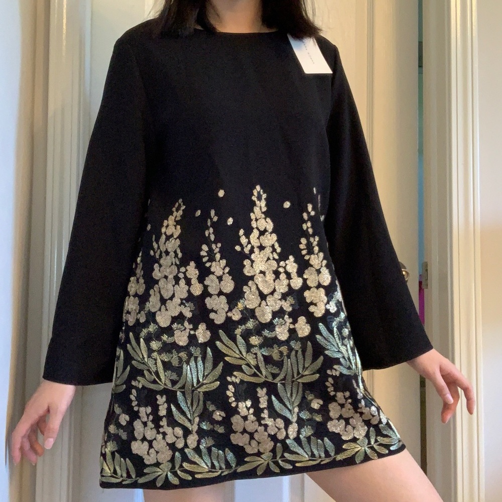 Zara Black Mini Dress With Gold Embellishments